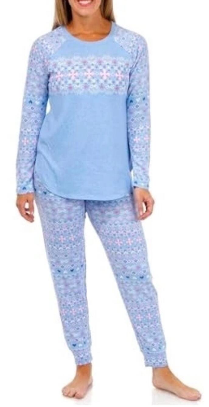 Cuddl Duds Blue Fair Isle Long Sleeve Pajama Set Size M Soft Sleepwear NEW